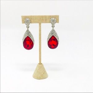 Vintage Crystal Red & White Teardrop Earrings